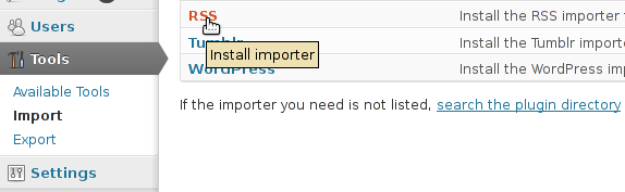 install RSS importer